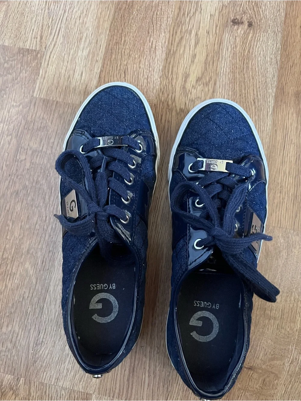 G by Guess Navy Quilted Lace-Up Sneakers with Silver Hardware - Size 7.5M